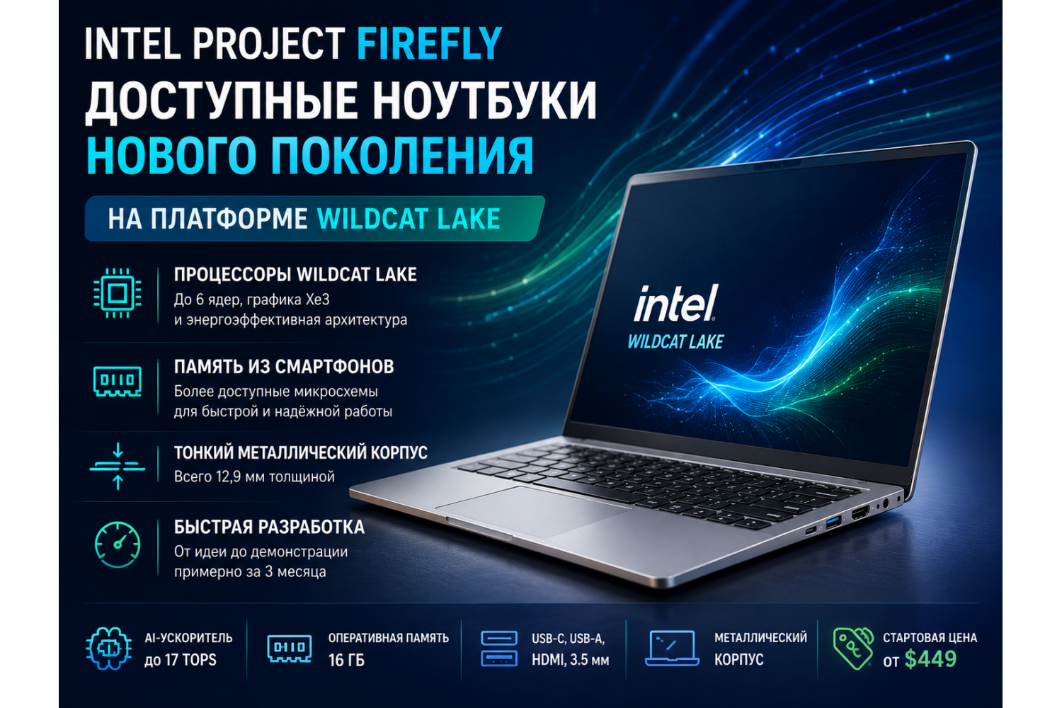 Intel раскрыла подробности Project Firefly: доступные ноутбуки Wildcat Lake нового поколения