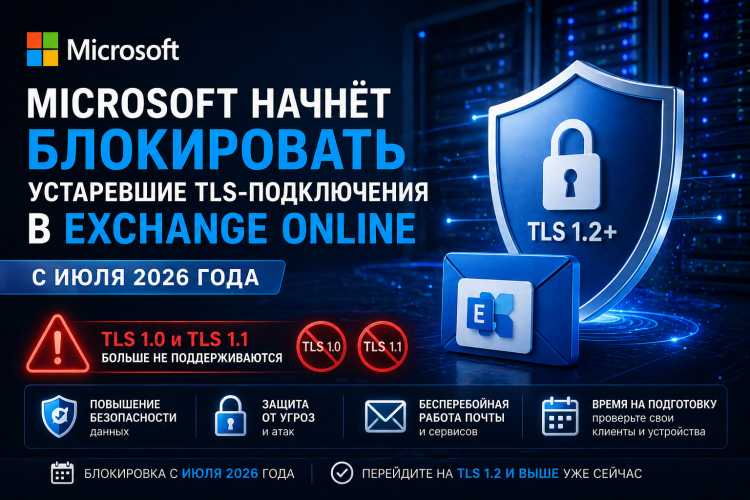 Microsoft начнёт блокировать устаревшие TLS-подключения в Exchange Online