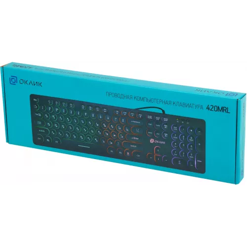 Клавиатура Оклик 420MRL черный USB slim Multimedia LED (1091226) кабель 1.5м