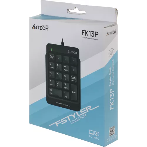 Числовой блок A4Tech FK13P черный USB slim для ноутбука (FK13P BLACK) кабель 1.5м