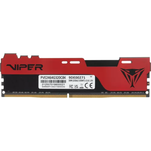 Память DDR4 2x32Gb 3200MHz Patriot PVE2464G320C8K Viper Elite II RTL Gaming PC4-25600 CL18 DIMM 288-pin 1.35В kit с радиатором Ret