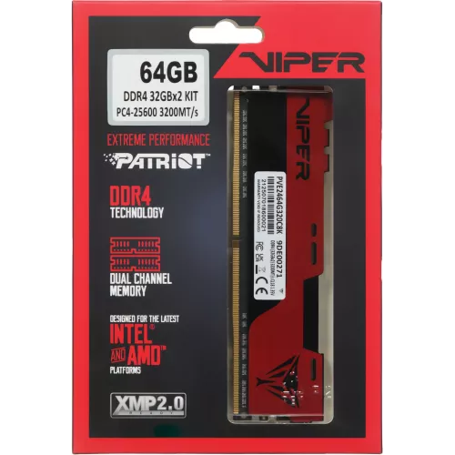 Память DDR4 2x32Gb 3200MHz Patriot PVE2464G320C8K Viper Elite II RTL Gaming PC4-25600 CL18 DIMM 288-pin 1.35В kit с радиатором Ret