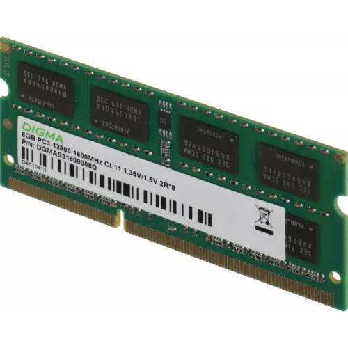 Память DDR3 8GB 1600MHz Digma DGMAS31600008D RTL PC3-12800 CL11 SO-DIMM 204-pin 1.35В dual rank Ret