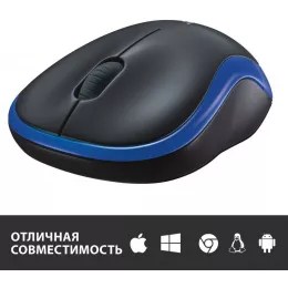 Мышь Logitech M185 черный/синий оптическая 1000dpi беспров. USB для ноутбука 2but (910-002632)