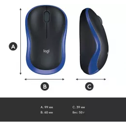 Мышь Logitech M185 черный/синий оптическая 1000dpi беспров. USB для ноутбука 2but (910-002632)