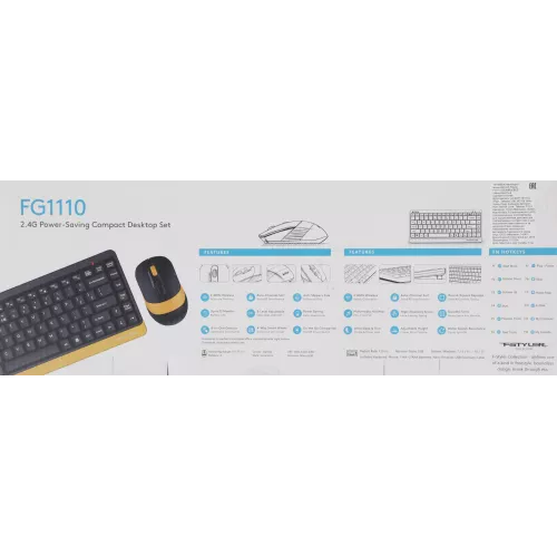 Клавиатура + мышь A4Tech Fstyler FG1110 клав:черный/желтый мышь:черный/желтый USB беспроводная Multimedia (FG1110 BUMBLEBEE)