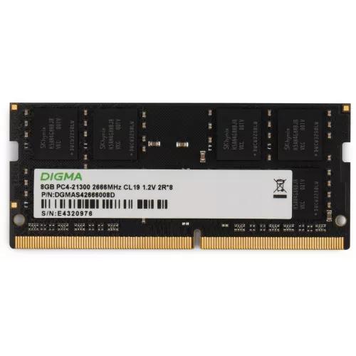 Память DDR4 8Gb 2666MHz Digma DGMAS42666008D RTL PC4-21300 CL19 SO-DIMM 260-pin 1.2В dual rank Ret