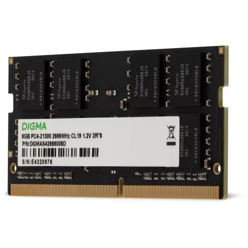 Память DDR4 8Gb 2666MHz Digma DGMAS42666008D RTL PC4-21300 CL19 SO-DIMM 260-pin 1.2В dual rank Ret