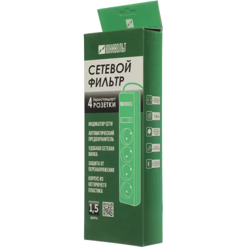 Сетевой фильтр Юнивольт 00-00000386 1.5м (4 розетки) белый (коробка)