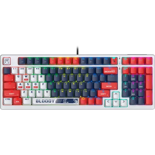 Клавиатура A4Tech S98 Sports механическая синий/белый USB for gamer LED (S98 SPORTS NAVY BLMS RED PLUS) кабель 1.8м