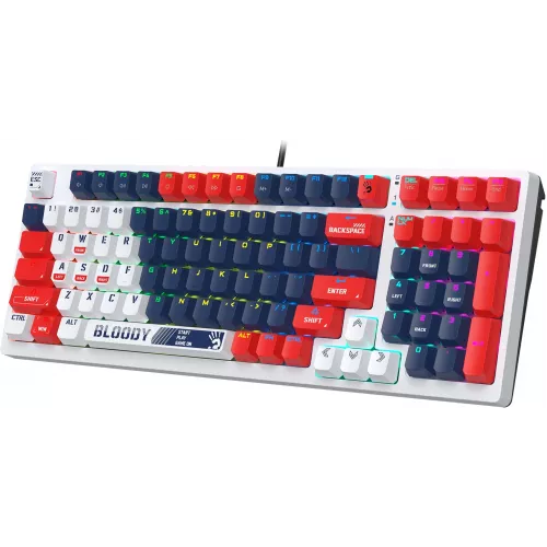 Клавиатура A4Tech S98 Sports механическая синий/белый USB for gamer LED (S98 SPORTS NAVY BLMS RED PLUS) кабель 1.8м