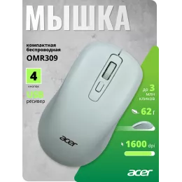 Мышь Acer OMR309 зеленый оптическая 1600dpi беспров. USB 4but (ZL.MCECC.030)