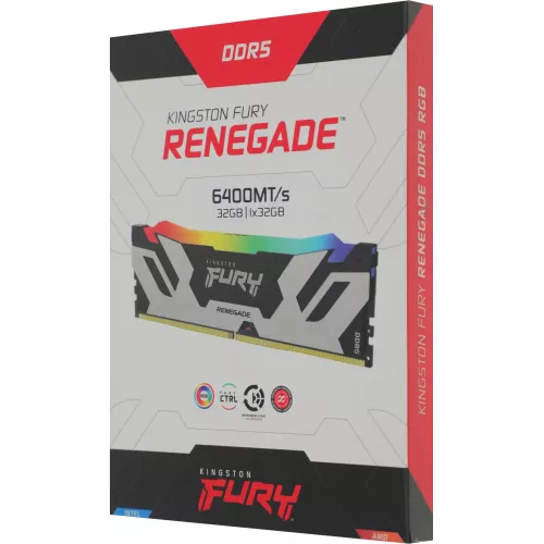 Память DDR5 32GB 6400MHz Kingston KF564C32RSA-32 Fury Renegade XMP RGB RTL Gaming PC5-51200 CL32 DIMM 288-pin 1.4В quad rank с радиатором Ret