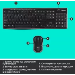 Клавиатура + мышь Logitech MK270 клав:черный мышь:черный USB беспроводная Multimedia (920-003381)