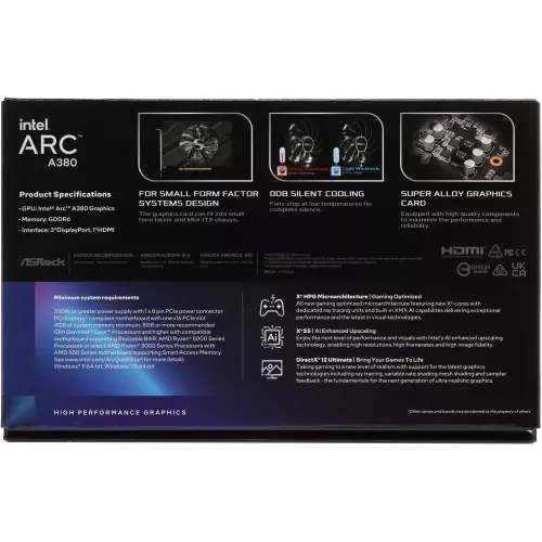 Видеокарта Asrock PCI-E 4.0 A380 CLI 6GO INTEL ARC A380 6Gb 96bit GDDR6 2250/15500 HDMIx1 DPx3 HDCP Ret