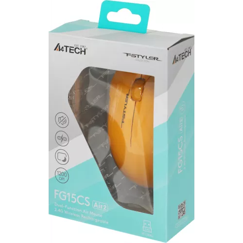 Мышь A4Tech Fstyler FG15CS Air2 желтый оптическая 1200dpi silent беспров. USB для ноутбука 3but