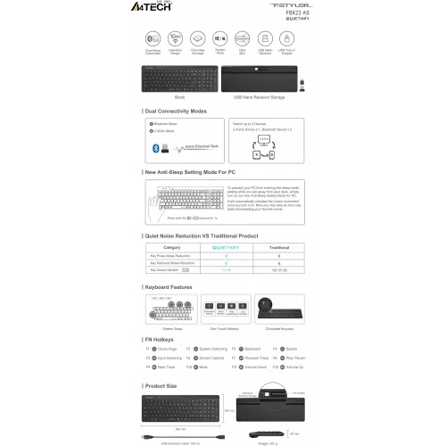 Клавиатура A4Tech FBK23 AS черный USB беспроводная BT/Radio