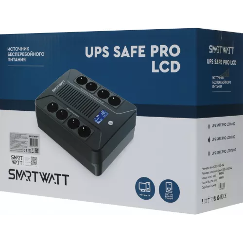 Источник бесперебойного питания Smartwatt Safe Pro LCD 480Вт 800ВА черный