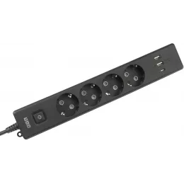 Сетевой удлинитель Powercube PC-7B-2M 1.9м (4 розетки) черный (коробка)