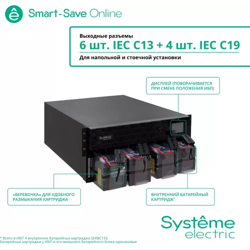 Источник бесперебойного питания Systeme Electriс SRT SRTSE5KRTXLIEC-NC 5000Вт 5000ВА черный
