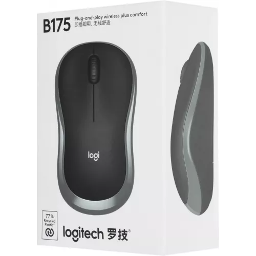 Мышь Logitech B175 черный оптическая 1000dpi беспров. USB для ноутбука 2but (910-004332)