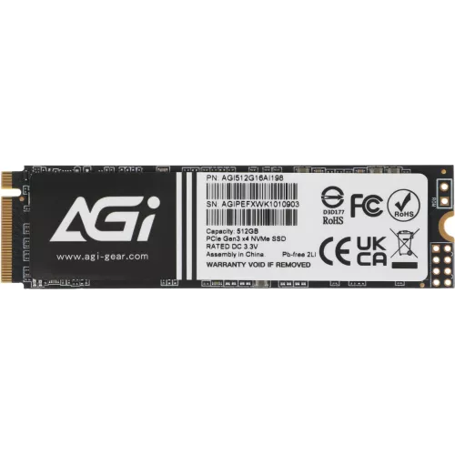 Накопитель SSD AGi PCIe 3.0 x4 512GB AGI512G16AI198 AI198 M.2 2280 OEM