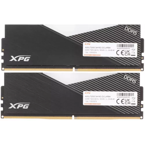 Память DDR5 2x16GB 7200MHz A-Data AX5U7200C3416G-DCLARBK XPG Lancer RGB RTL Gaming PC5-57600 CL34 DIMM 288-pin 1.4В kit dual rank с радиатором Ret
