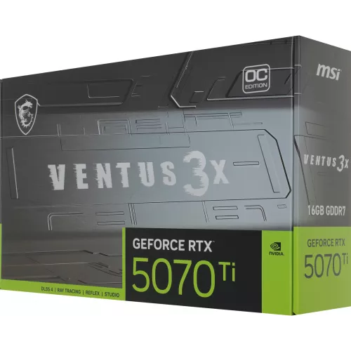 Видеокарта MSI PCI-E 5.0 RTX 5070 TI 16G VENTUS 3X OC NVIDIA GeForce RTX 5070TI 16Gb 256bit GDDR7 2482/28000 HDMIx1 DPx3 HDCP Ret