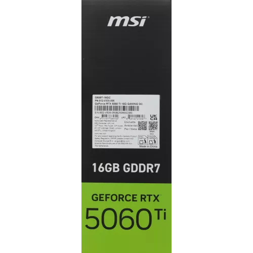 Видеокарта MSI PCI-E 5.0 RTX 5060 TI 16G GAMING OC NVIDIA GeForce RTX 5060TI 16Gb 128bit GDDR7 2647/28000 HDMIx1 DPx3 HDCP Ret