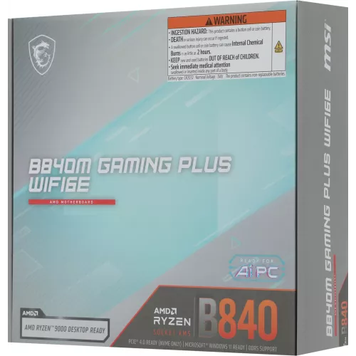 Материнская плата MSI B840M GAMING PLUS WIFI6E Socket AM5 AMD B840 4xDDR5 mATX AC`97 8ch(7.1) 2.5Gg RAID+HDMI