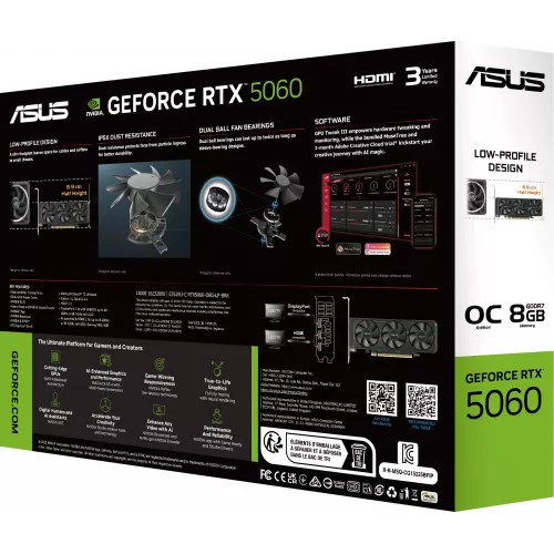 Видеокарта Asus PCI-E 5.0 RTX5060-O8G-LP-BRK NVIDIA GeForce RTX 5060 8Gb 128bit GDDR7 2550/28000 HDMIx2 DPx1 HDCP Ret low profile