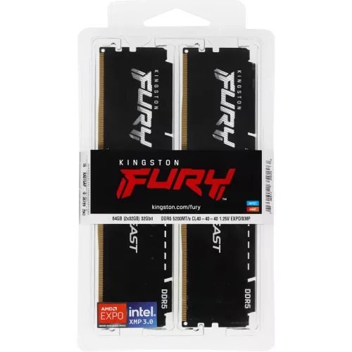 Память DDR5 2x32GB 5200MHz Kingston KF552C40BB2K2-64 Fury Beast Black Expo RTL Gaming PC5-41600 CL40 DIMM 288-pin 1.25В dual rank с радиатором Ret