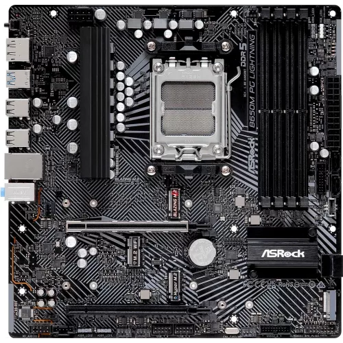 Материнская плата Asrock B650M PG LIGHTNING Socket AM5 AMD B650 4xDDR5 mATX AC`97 8ch(7.1) 2.5Gg RAID+HDMI+DP