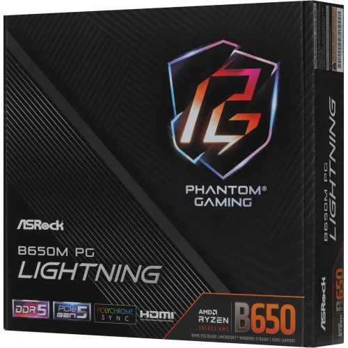 Материнская плата Asrock B650M PG LIGHTNING Socket AM5 AMD B650 4xDDR5 mATX AC`97 8ch(7.1) 2.5Gg RAID+HDMI+DP
