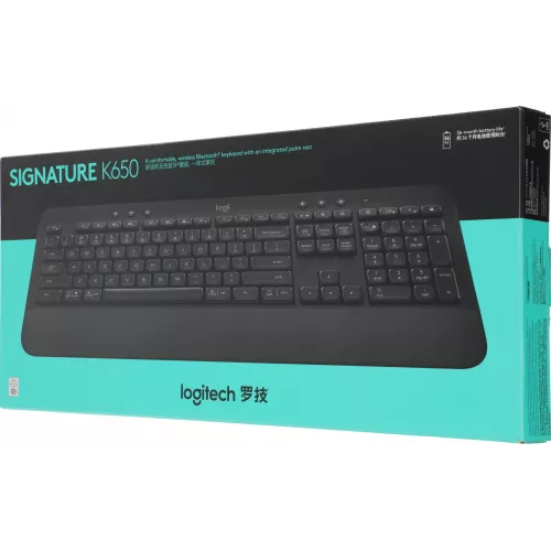 Клавиатура Logitech K650 черный USB беспроводная BT/Radio Multimedia (подставка для запястий) (920-010954)
