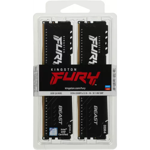 Память DDR4 2x16GB 3200MHz Kingston KF432C16BB1K2/32WP Fury Beast Black RTL Gaming PC4-25600 CL16 DIMM 288-pin 1.35В dual rank с радиатором Ret