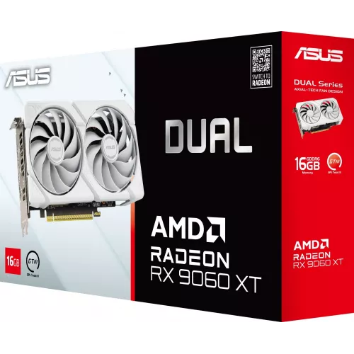 Видеокарта Asus PCI-E 5.0 DUAL-RX9060XT-16G-WHITE AMD Radeon RX 9060XT 16Gb 128bit GDDR6 2620/20000 HDMIx1 DPx2 HDCP Ret