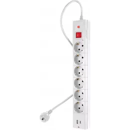 Сетевой фильтр Buro BU-SP1.8_USB_2A-W 1.8м (6 розеток) белый (коробка)