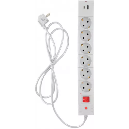 Сетевой фильтр Buro BU-SP1.8_USB_2A-W 1.8м (6 розеток) белый (коробка)