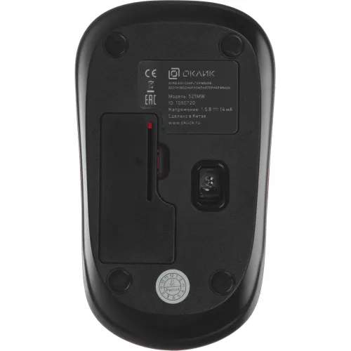 Мышь Оклик 525MW черный/красный оптическая 1000dpi беспров. USB для ноутбука 3but (1090720)