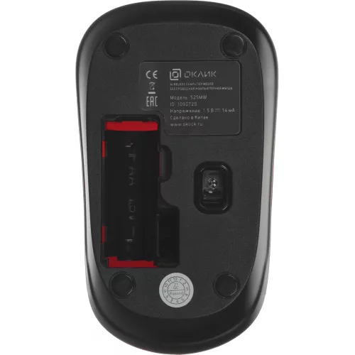 Мышь Оклик 525MW черный/красный оптическая 1000dpi беспров. USB для ноутбука 3but (1090720)