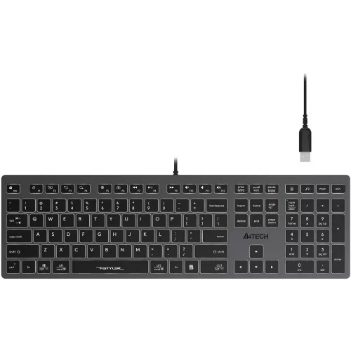 Клавиатура A4Tech FX60H серый USB slim LED (FX60H GREY/WHITE) кабель 1.5м