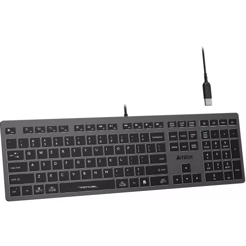 Клавиатура A4Tech FX60H серый USB slim LED (FX60H GREY/WHITE) кабель 1.5м