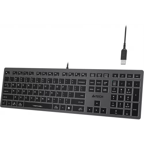 Клавиатура A4Tech FX60H серый USB slim LED (FX60H GREY/WHITE) кабель 1.5м