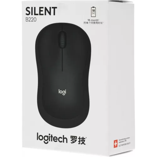 Мышь Logitech B220 Silent черный оптическая 1000dpi silent беспров. USB 2but (910-005553)