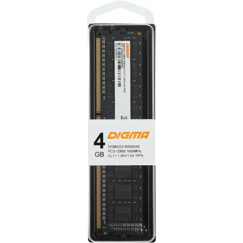 Память DDR3 4GB 1600MHz Digma DGMAD31600004S RTL PC3-12800 CL11 DIMM 240-pin 1.35В single rank Ret