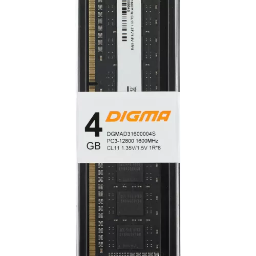 Память DDR3 4GB 1600MHz Digma DGMAD31600004S RTL PC3-12800 CL11 DIMM 240-pin 1.35В single rank Ret