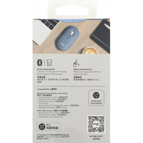 Мышь Logitech Pebble M350 синий оптическая 1000dpi silent беспров. BT/Radio USB для ноутбука 3but (910-006655)
