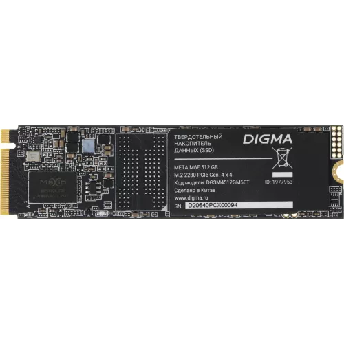 Накопитель SSD Digma PCIe 4.0 x4 512GB DGSM4512GM6ET Meta M6E M.2 2280