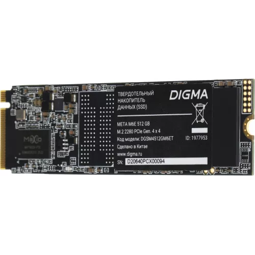 Накопитель SSD Digma PCIe 4.0 x4 512GB DGSM4512GM6ET Meta M6E M.2 2280